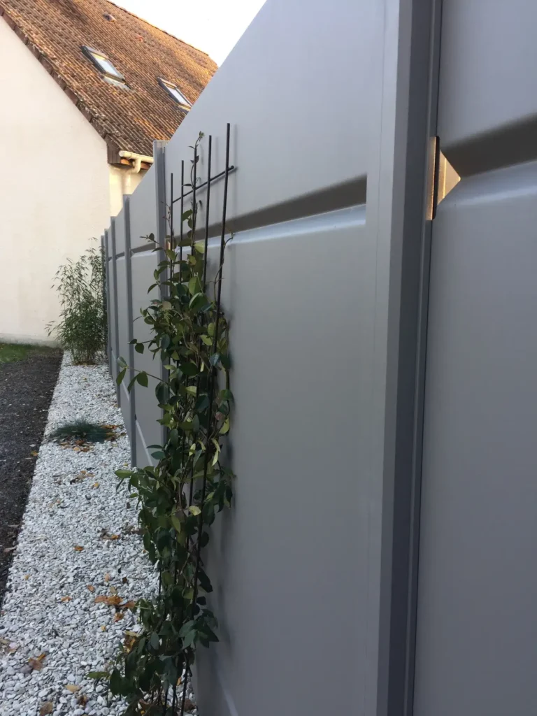 Clôture grise moderne avec plante grimpante