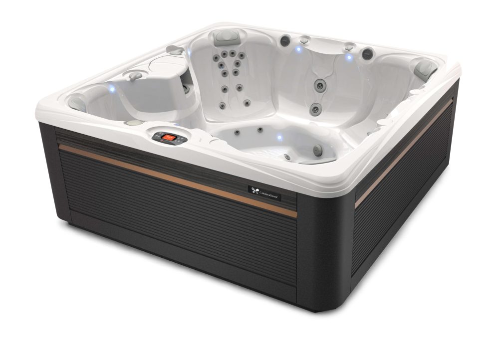 Spa extérieur moderne avec jets et éclairage LED