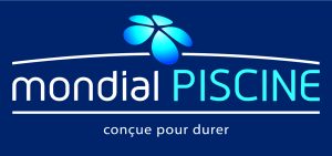 Logo Mondial Piscine sur fond bleu